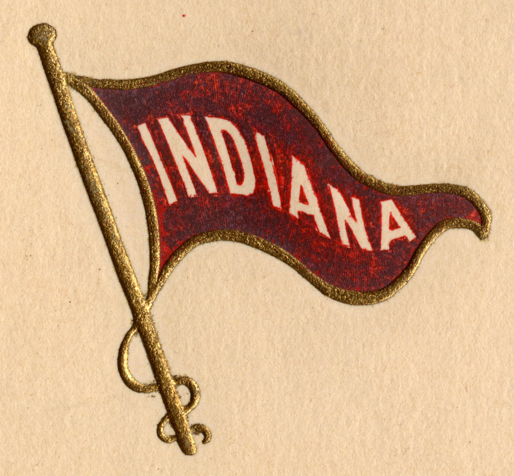  Scanned color image of a pennant that reads Indiana. 